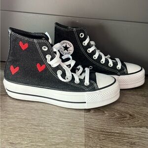 Converse Black High-Tops with Red Heart Details